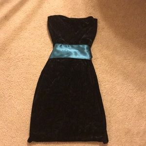 ALLOY Black Strapless Dress with Teal Waist Sash